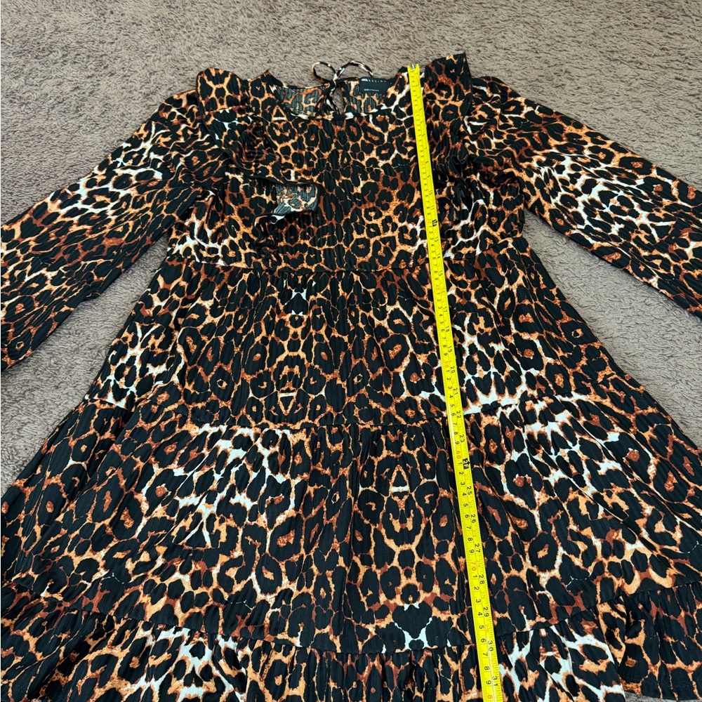 2 FOR $25ASOS DESIGN ANIMAL PRINT RUFFLE FRONT MINI DRESS LONG SLEEVE CHEETAH 8 - Picture 7 of 10